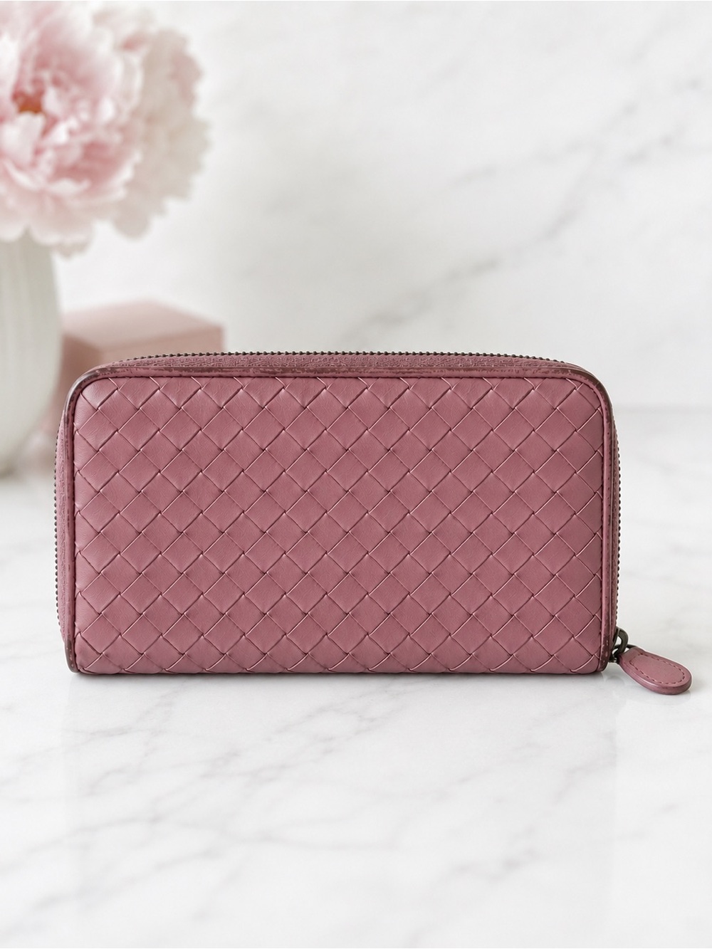 Bottega Veneta Intrecciato Zip Around Wallet Pink Leather - Picture 3 of 8